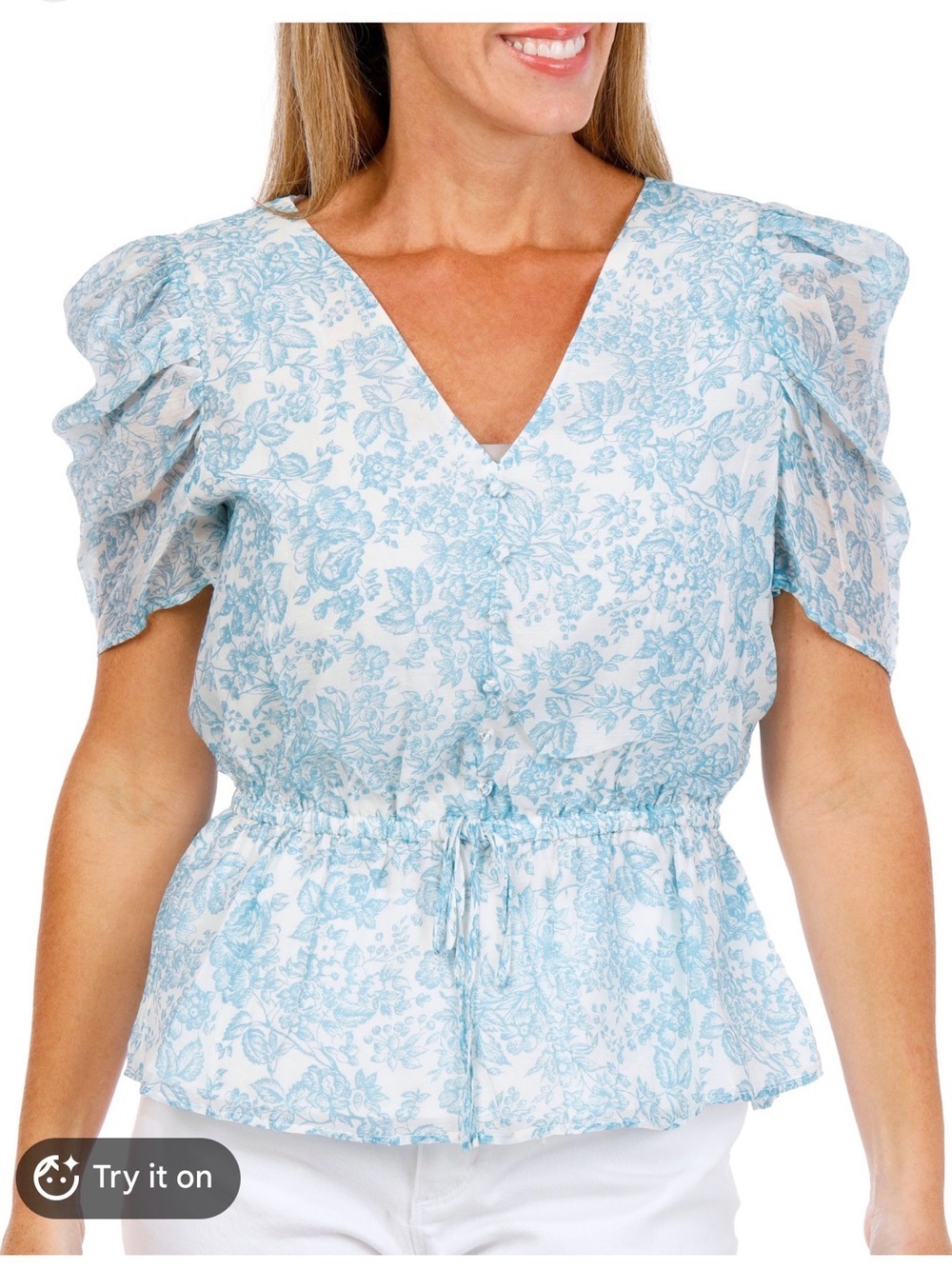 1 State Women’s Short Sleeve V Neck Tied Waist Top Size M
